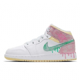 Nike Air Jordan 1 Mid Tops Gs Paint Drip Kengät Miehille Valkoinen Pinkki