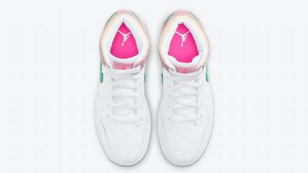 Nike Air Jordan 1 Mid Tops Gs Paint Drip Kengät Naisille Valkoinen Vaaleanpunainen