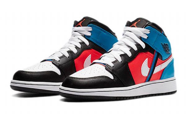 Nike Air Jordan 1 Mid Tops Gs Retro Koripallokengät Miesten Musta Valkoinen Sininen