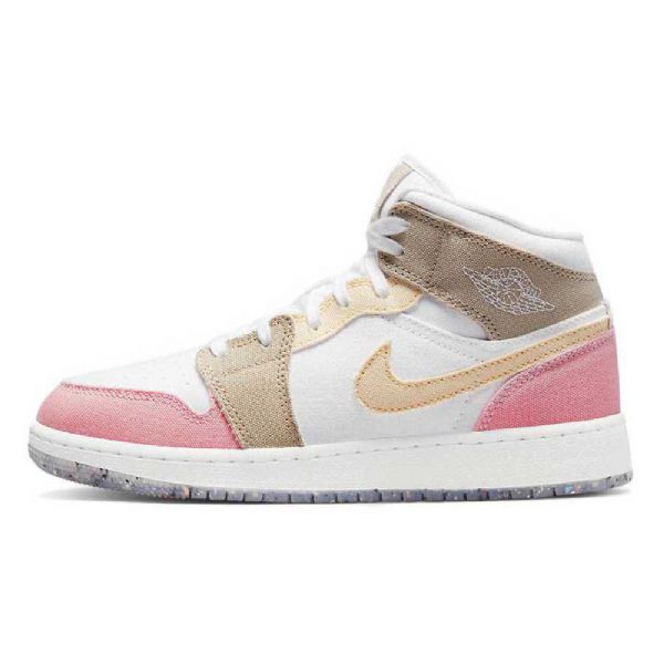 Nike Air Jordan 1 Mid Tops Gs Tan Kengät Naisille Pinkki Ruskea Valkoinen