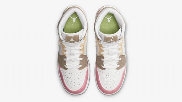 Nike Air Jordan 1 Mid Tops Gs Tan Kengät Naisille Pinkki Ruskea Valkoinen
