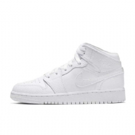 Nike Air Jordan 1 Mid Tops Gs Triple Kengät Naisille Valkoinen