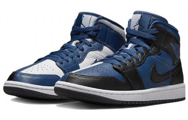 Nike Air Jordan 1 Mid Tops Halkaistut Kengät Naisille Sininen Musta Valkoinen