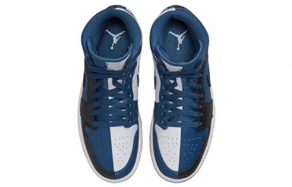 Nike Air Jordan 1 Mid Tops Halkaistut Kengät Naisille Sininen Musta Valkoinen