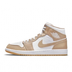 Nike Air Jordan 1 Mid Tops Hamppukengät Miehille Ruskea Valkoinen