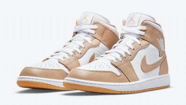 Nike Air Jordan 1 Mid Tops Hamppukengät Miehille Ruskea Valkoinen
