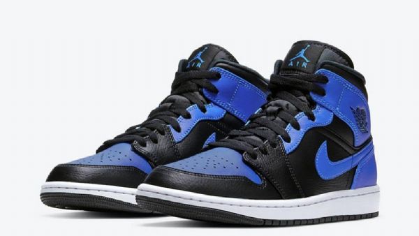 Nike Air Jordan 1 Mid Tops Hyper Royal Kengät Naisille Musta Sininen