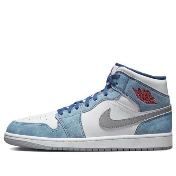 Nike Air Jordan 1 Mid Tops Katso Ranskalaiset Retrokoripallokengät Miehille Sininen