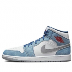 Nike Air Jordan 1 Mid Tops Katso Ranskalaiset Retrokoripallokengät Miehille Sininen