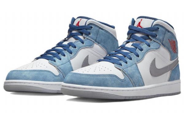 Nike Air Jordan 1 Mid Tops Katso Ranskalaiset Retrokoripallokengät Miehille Sininen