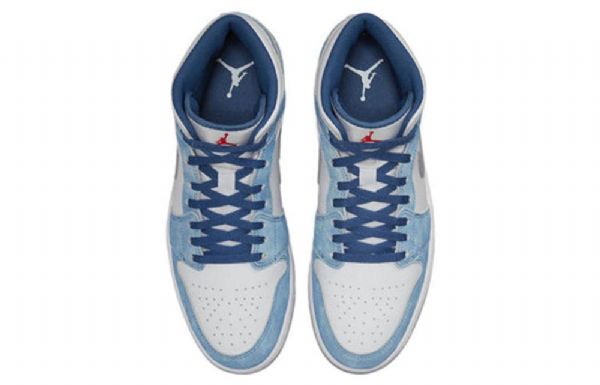 Nike Air Jordan 1 Mid Tops Katso Ranskalaiset Retrokoripallokengät Miehille Sininen