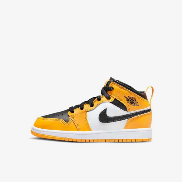 Nike Air Jordan 1 Mid Tops Kengät Lapsille Keltainen Valkoinen Musta