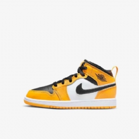 Nike Air Jordan 1 Mid Tops Kengät Lapsille Keltainen Valkoinen Musta