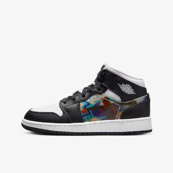 Nike Air Jordan 1 Mid Tops Kengät Lapsille Musta Punainen Tumma