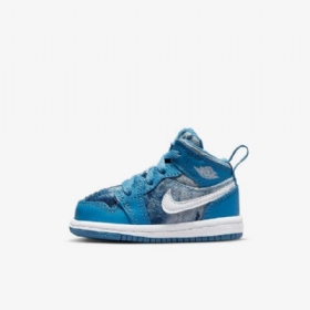 Nike Air Jordan 1 Mid Tops Kengät Lapsille Sininen Valkoinen