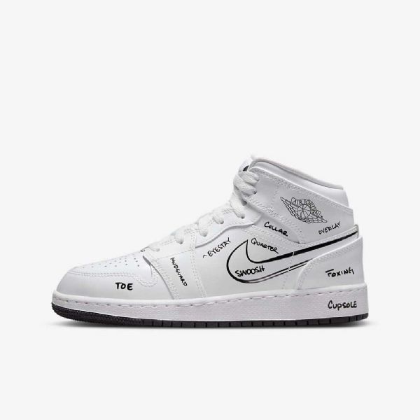Nike Air Jordan 1 Mid Tops Kengät Lapsille Valkoinen Musta