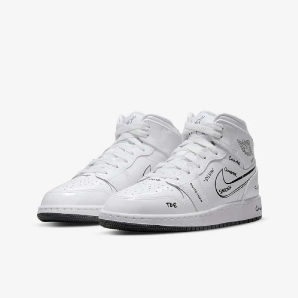 Nike Air Jordan 1 Mid Tops Kengät Lapsille Valkoinen Musta