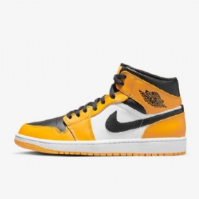Nike Air Jordan 1 Mid Tops Kengät Miehille Keltainen Valkoinen Musta