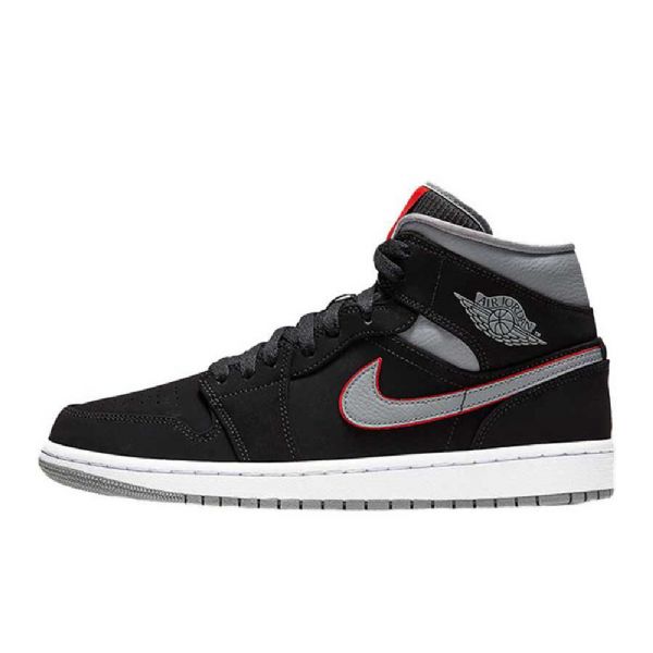 Nike Air Jordan 1 Mid Tops Kengät Miehille Musta Harmaa Punainen