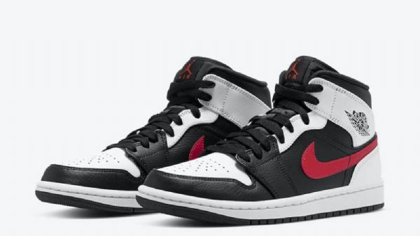 Nike Air Jordan 1 Mid Tops Kengät Miehille Musta Punainen Valkoinen