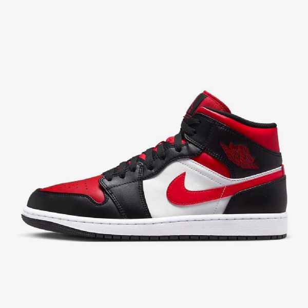 Nike Air Jordan 1 Mid Tops Kengät Miehille Musta Valkoinen Punainen