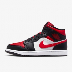 Nike Air Jordan 1 Mid Tops Kengät Miehille Musta Valkoinen Punainen