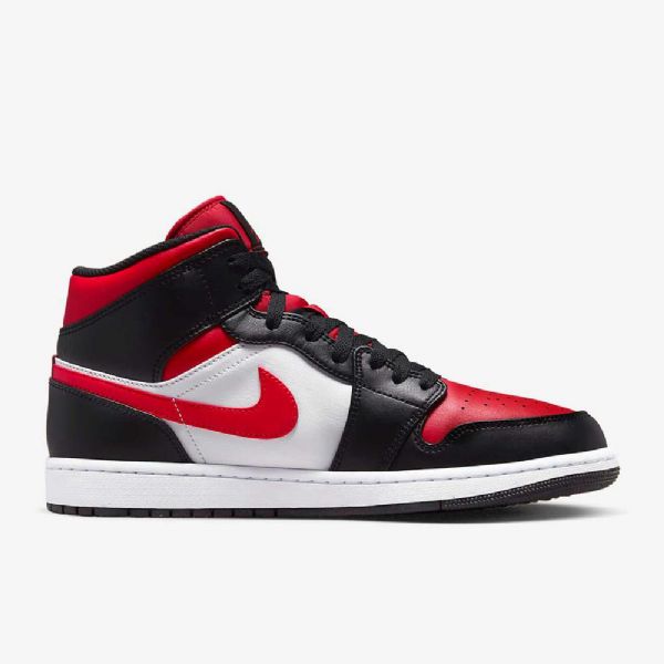 Nike Air Jordan 1 Mid Tops Kengät Miehille Musta Valkoinen Punainen