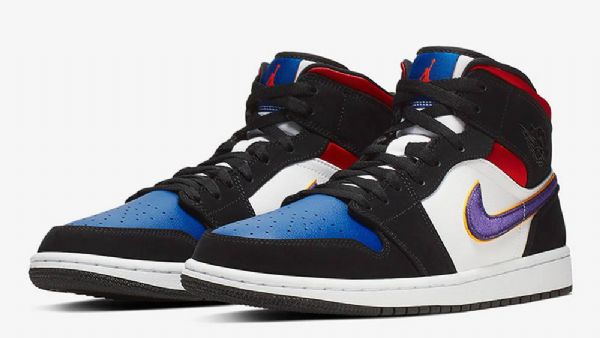 Nike Air Jordan 1 Mid Tops Kengät Miehille Purppura Valkoinen Punainen