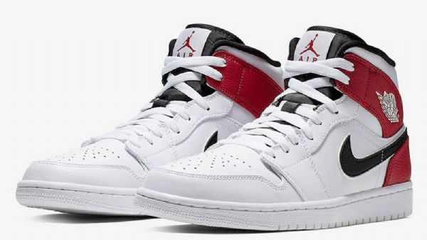 Nike Air Jordan 1 Mid Tops Kengät Miehille Valkoinen Punainen