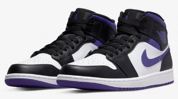 Nike Air Jordan 1 Mid Tops Kengät Naisille Valkoinen Musta Purppura