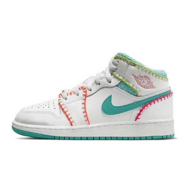 Nike Air Jordan 1 Mid Tops Knit Gs Kengät Naisille Valkoinen Monivärinen