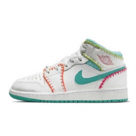 Nike Air Jordan 1 Mid Tops Knit Gs Kengät Naisille Valkoinen Monivärinen
