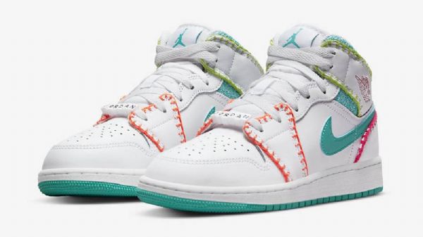 Nike Air Jordan 1 Mid Tops Knit Gs Kengät Naisille Valkoinen Monivärinen
