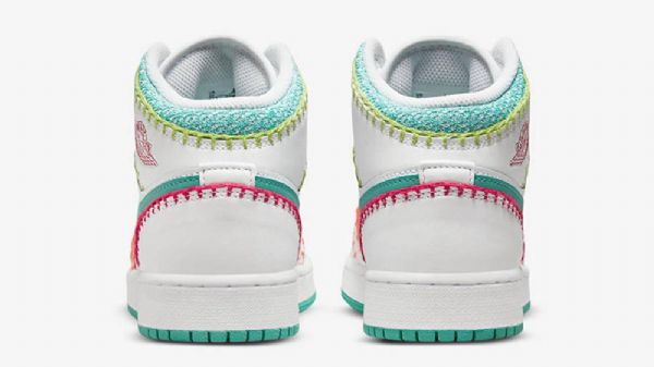 Nike Air Jordan 1 Mid Tops Knit Gs Kengät Naisille Valkoinen Monivärinen