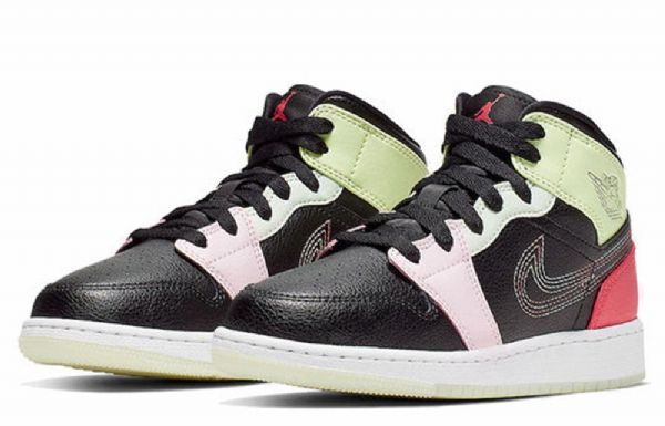 Nike Air Jordan 1 Mid Tops Koripallokengät Miehille Musta Vihreä Punainen