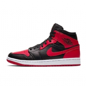 Nike Air Jordan 1 Mid Tops Leveät Kengät Miehille Musta Punainen