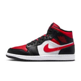Nike Air Jordan 1 Mid Tops Leveävarvaskengät Miehille Musta Valkoinen Punainen