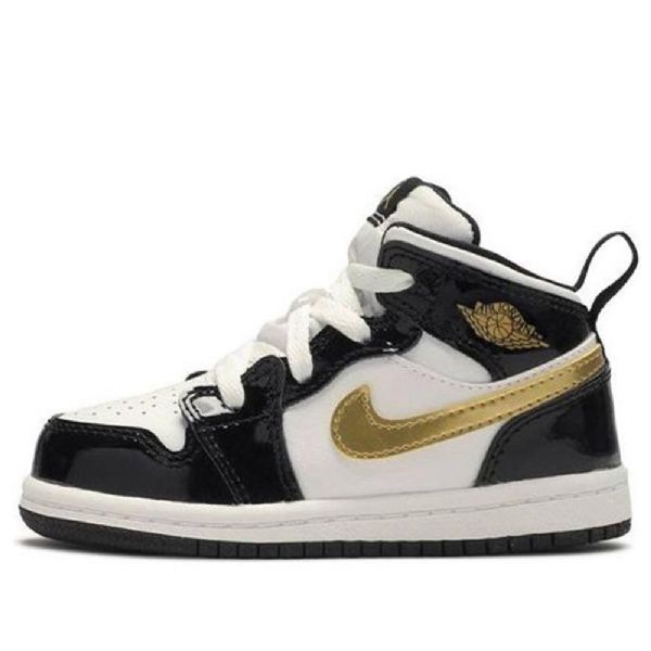 Nike Air Jordan 1 Mid Tops Patent Td Kengät Lapsille Musta Kulta
