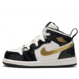 Nike Air Jordan 1 Mid Tops Patent Td Kengät Lapsille Musta Kulta