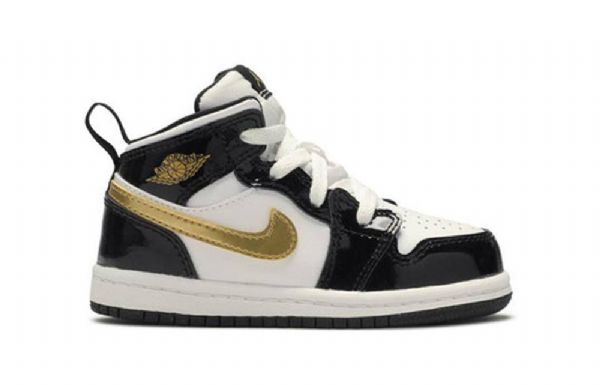 Nike Air Jordan 1 Mid Tops Patent Td Kengät Lapsille Musta Kulta