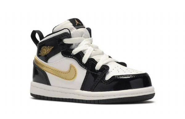 Nike Air Jordan 1 Mid Tops Patent Td Kengät Lapsille Musta Kulta