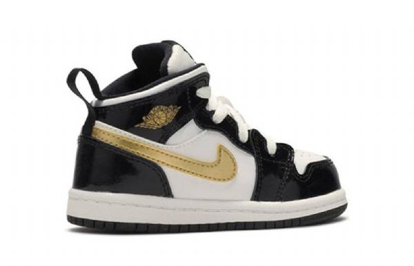 Nike Air Jordan 1 Mid Tops Patent Td Kengät Lapsille Musta Kulta