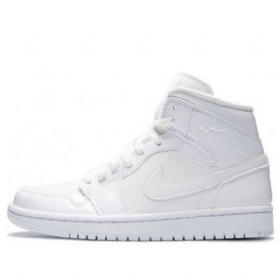 Nike Air Jordan 1 Mid Tops Patentti Retro Koripallokengät Naisille Valkoinen