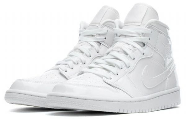 Nike Air Jordan 1 Mid Tops Patentti Retro Koripallokengät Naisille Valkoinen
