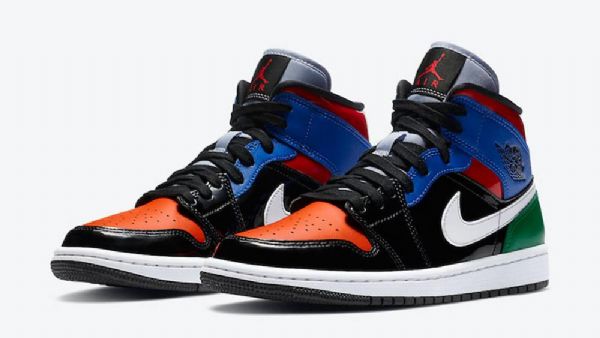 Nike Air Jordan 1 Mid Tops Patenttikengät Miehille Moniväriset