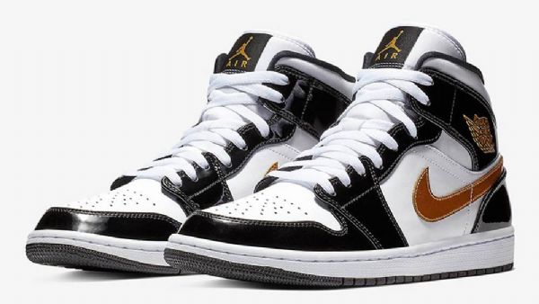 Nike Air Jordan 1 Mid Tops Patenttikengät Miehille Mustavalkokulta