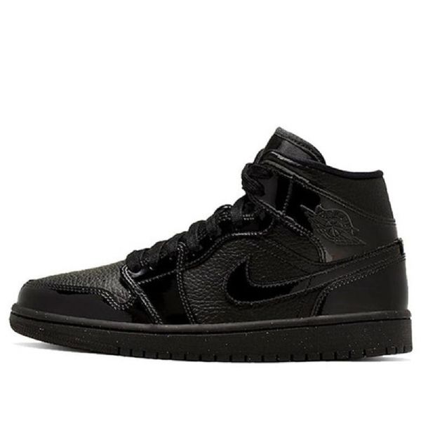 Nike Air Jordan 1 Mid Tops Patenttiretro-koripallokengät Naisille Mustat