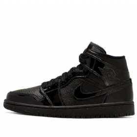 Nike Air Jordan 1 Mid Tops Patenttiretro-koripallokengät Naisille Mustat