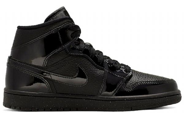 Nike Air Jordan 1 Mid Tops Patenttiretro-koripallokengät Naisille Mustat