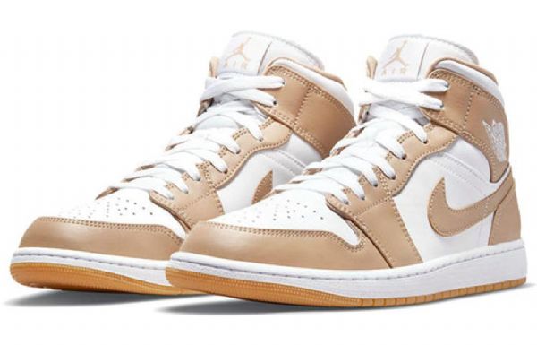 Nike Air Jordan 1 Mid Tops Retro Koripallokengät Miehille Khaki Valkoinen